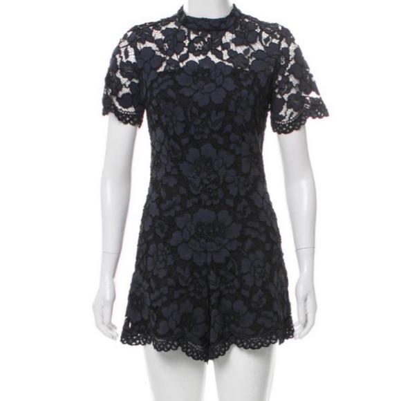 Alexis Navy Blue high rise shorts lace romper